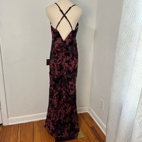 NWT Lulu's Black Floral Asían Print Velvet XL Maxi Babydoll Dress Fairy Whimsi - Picture 3 of 15